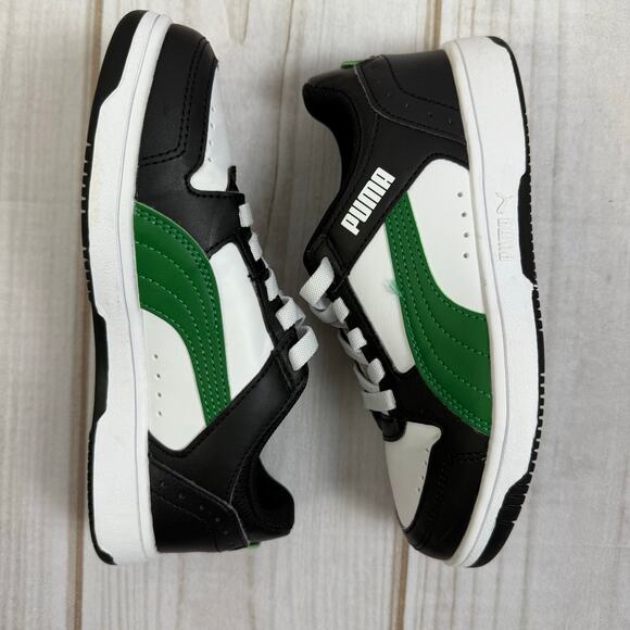 Puma Kids Rebound V6 Black White Green Low Top Sneakers Size 2Y - Picture 3 of 7